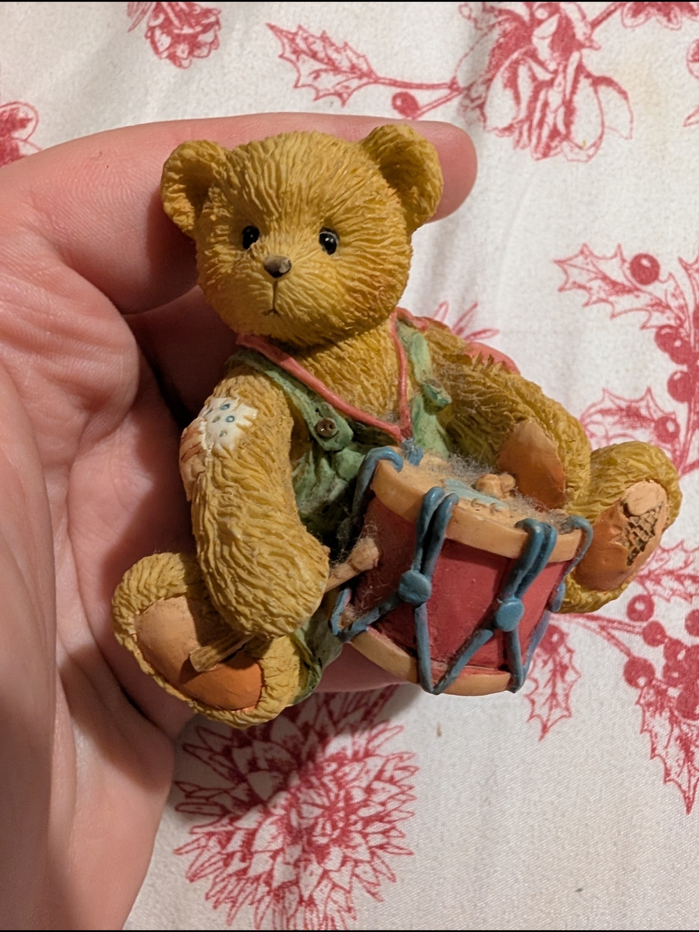 Cherished Teddies Yellow-Brown Bear with Red Drum Figurine